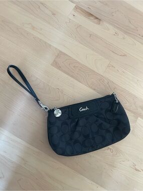Coach Black Signature Wristlet with Silver Hardware